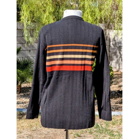 VTG Adolfo Striped Lamb's Wool/Acrylic Cardigan Sweater w/Pockets Button-Up EUC - Picture 4 of 6